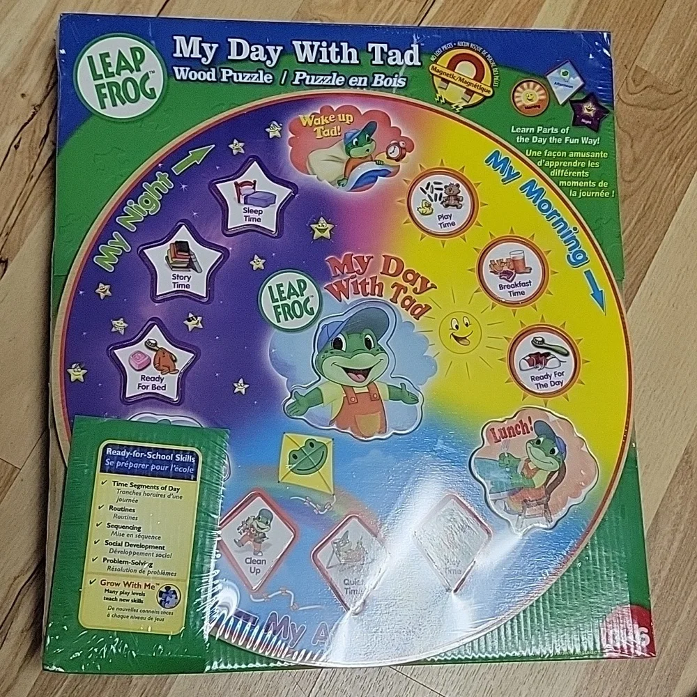Leapfrog learning My day with tad Wood Puzzle Clock‎ Time NEW wood puzzle fun